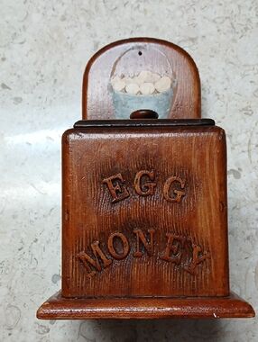 Vintage Custom Made Wooden Egg Money Box
